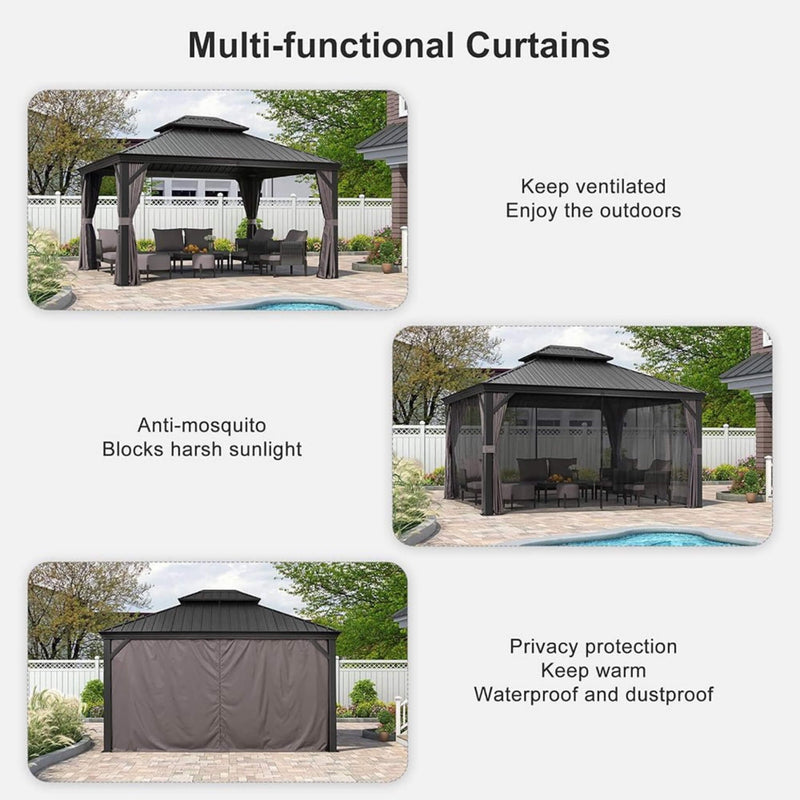 [10X13FT] Alora Large Premium Outdoor Hardtop Aluminum Gazebo With Galvanized Steel Double Roof (SAK74826)