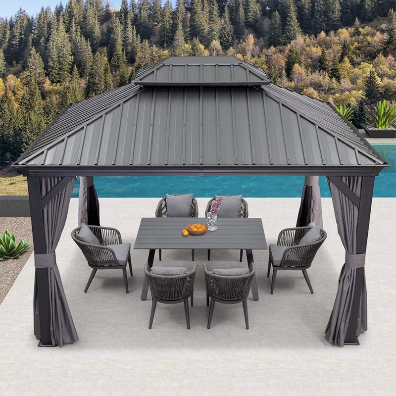 [10X13FT] Alora Large Premium Outdoor Hardtop Aluminum Gazebo With Galvanized Steel Double Roof (SAK74826)
