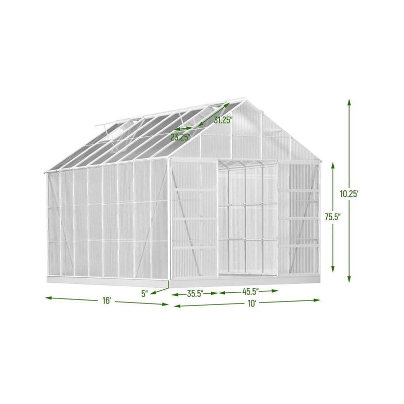 [10X16FT] Extra Large Heavy-Duty Backyard Polycarbonate Aluminum Greenhouse With Sliding Doors And Vents (SAK97526)