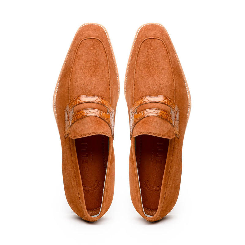 11-020-CGN MEO 3 Sueded Goatskin Penny Loafer, Cognac