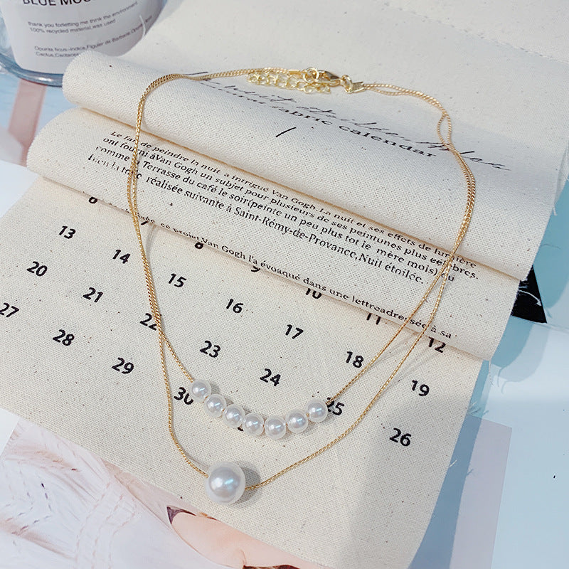 Double Layer Baroque Glass Pearl Pendant Necklace