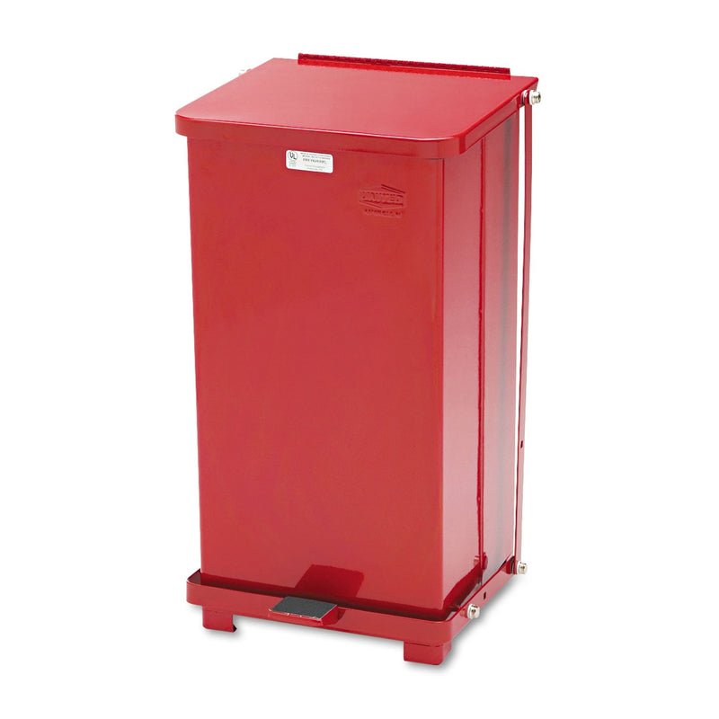 Rubbermaid Defenders Biohazard Step Can, Square, Steel, 6.5 gal, Red