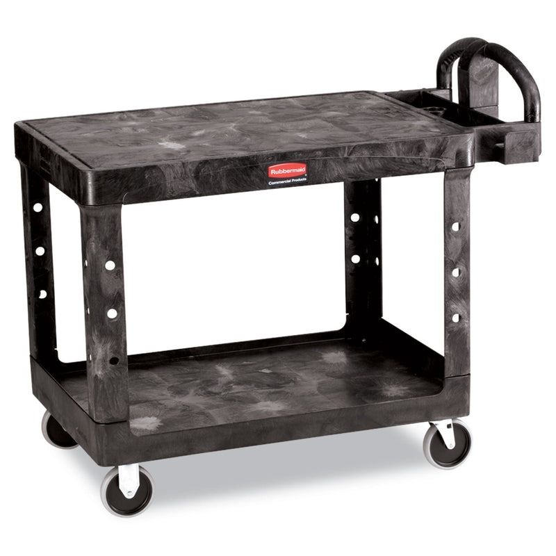 Rubbermaid Flat Shelf Utility Cart, Plastic, 2 Shelves, 500 lb Capacity, 25.25" x 44" x 38.13", Black