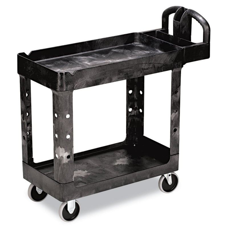 Rubbermaid Heavy-Duty Utility Cart with Lipped Shelves, Plastic, 2 Shelves, 500 lb Capacity, 17.13" x 38.5" x 38.88", Black