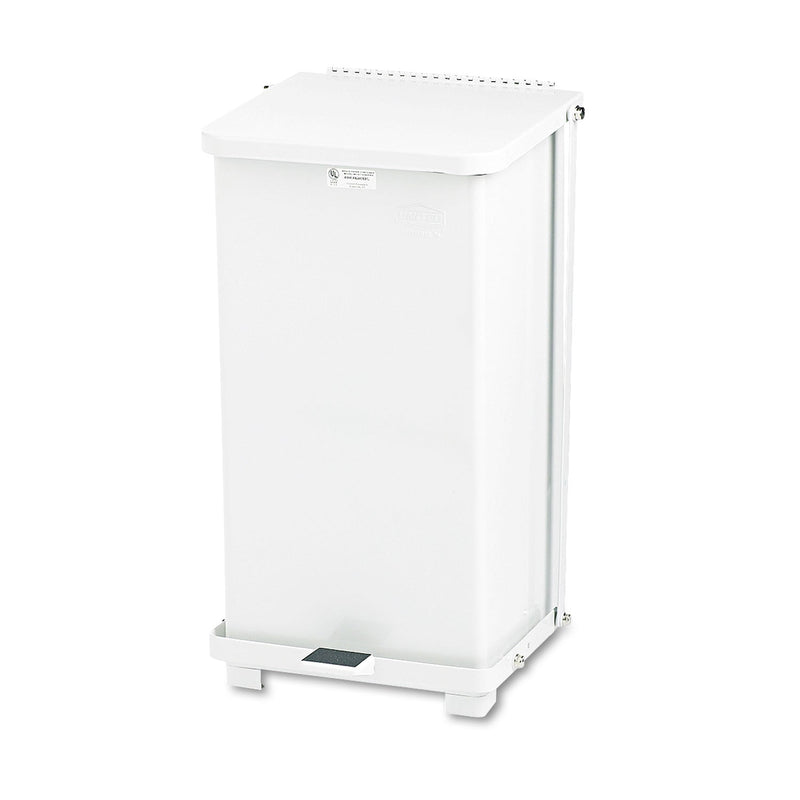 Rubbermaid Defenders Biohazard Step Can, Square, Steel, 6.5 gal, White