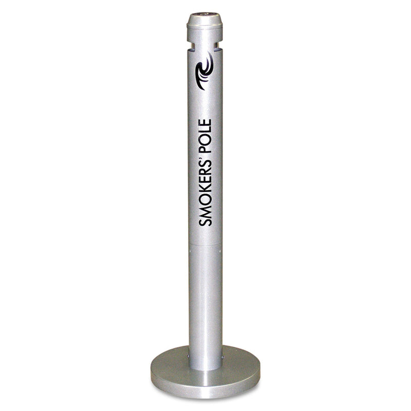 Rubbermaid Smoker's Pole, Round, Steel, 0.9 gal, 4 dia x 41h, Silver