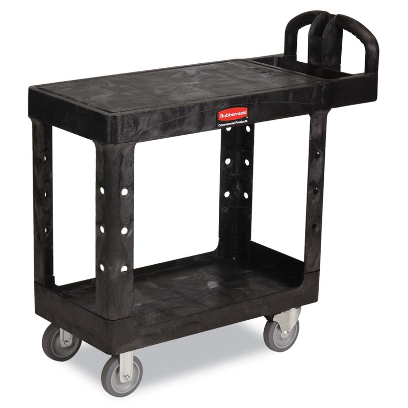 Rubbermaid Flat Shelf Utility Cart, Plastic, 2 Shelves, 500 lb Capacity, 19.19" x 37.88" x 33.33", Black
