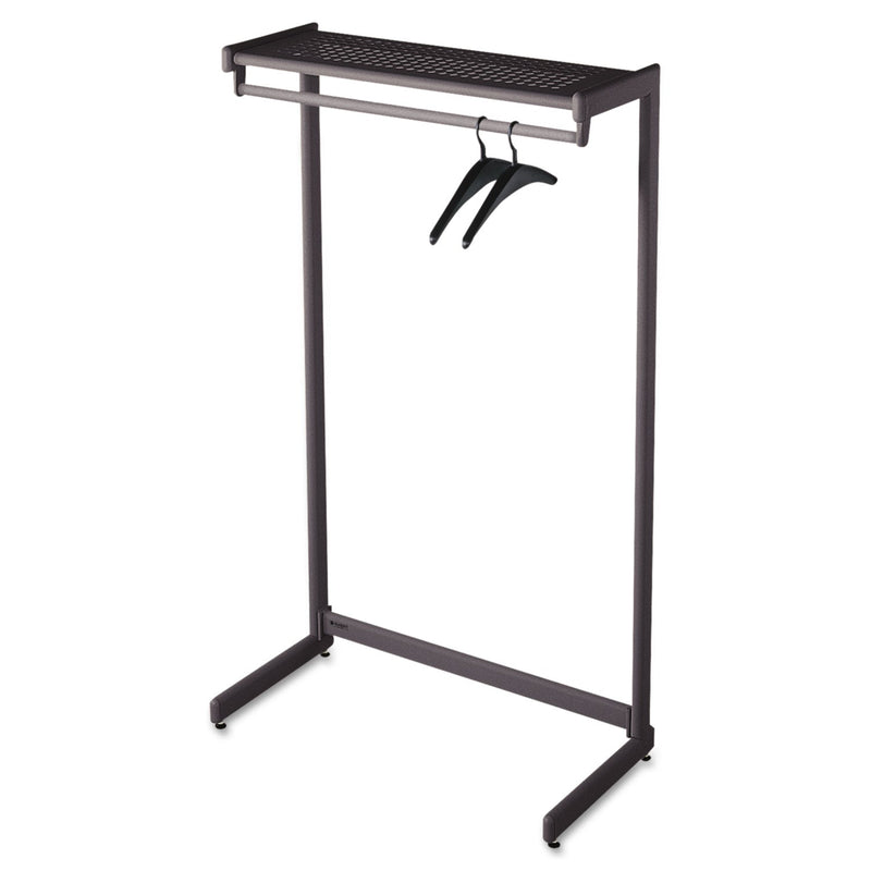 Quartet Single-Side Garment Rack with Shelf, Powder Coated Textured Steel, 48w x 18.5d x 61.5h, Black