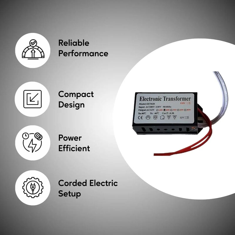 110V to 12V 60W Halogen Electronic Black Transformer