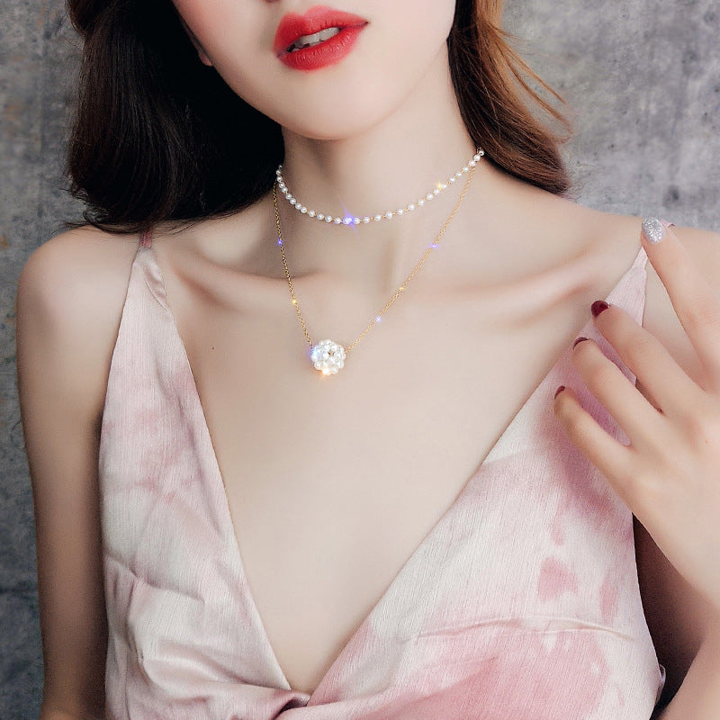 Double-layer Pendant Pearl Necklace