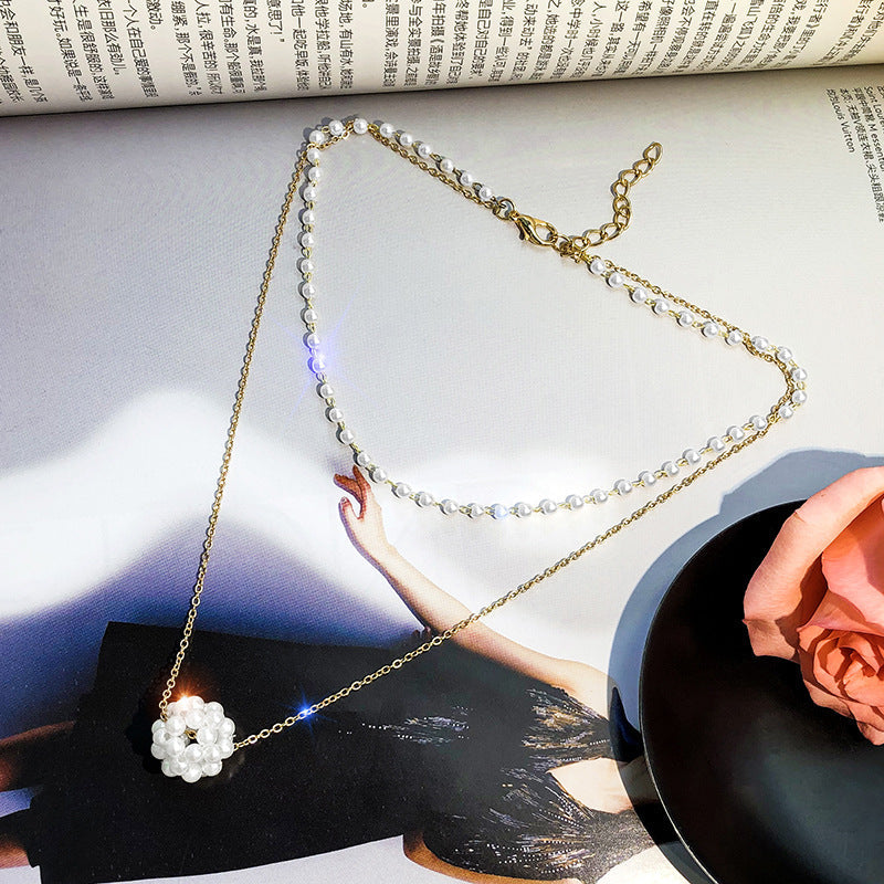Double-layer Pendant Pearl Necklace