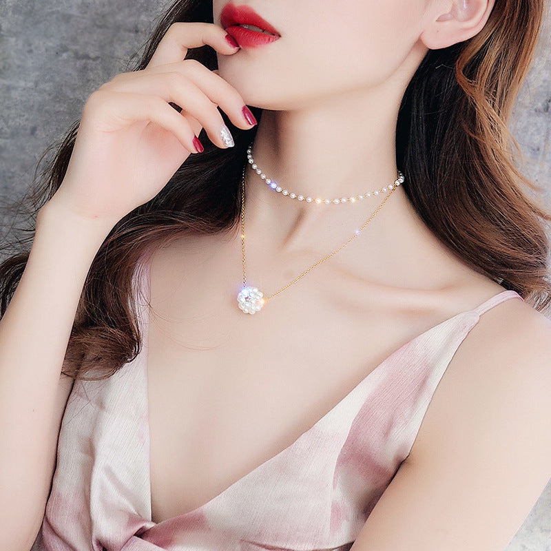 Double-layer Pendant Pearl Necklace