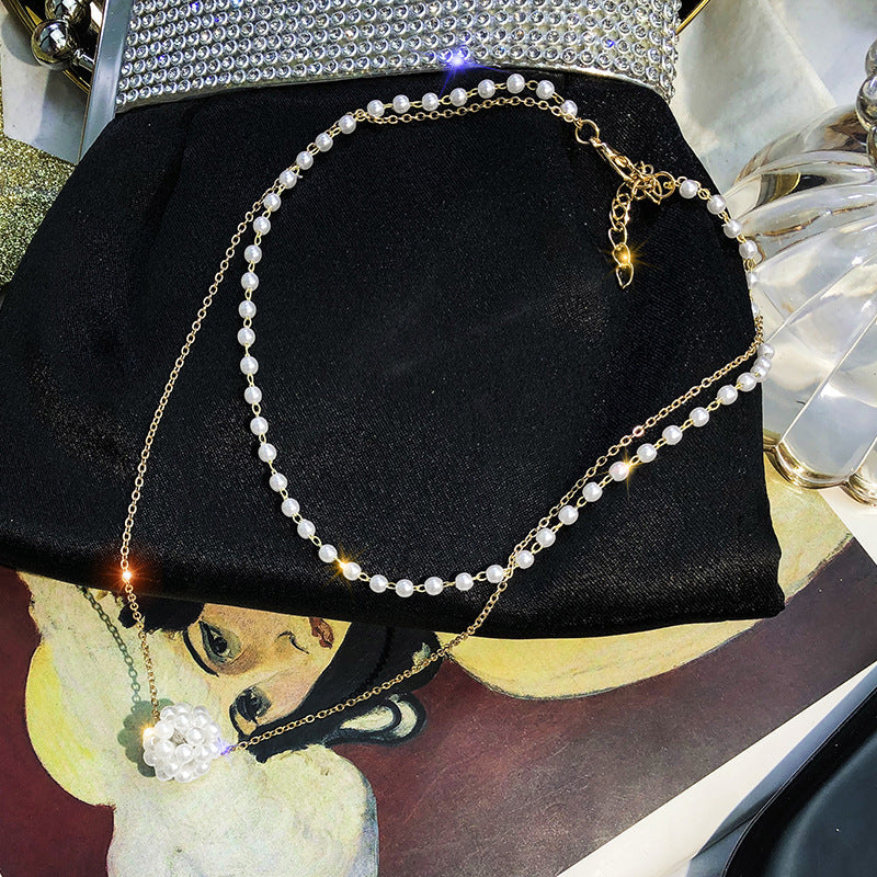 Double-layer Pendant Pearl Necklace