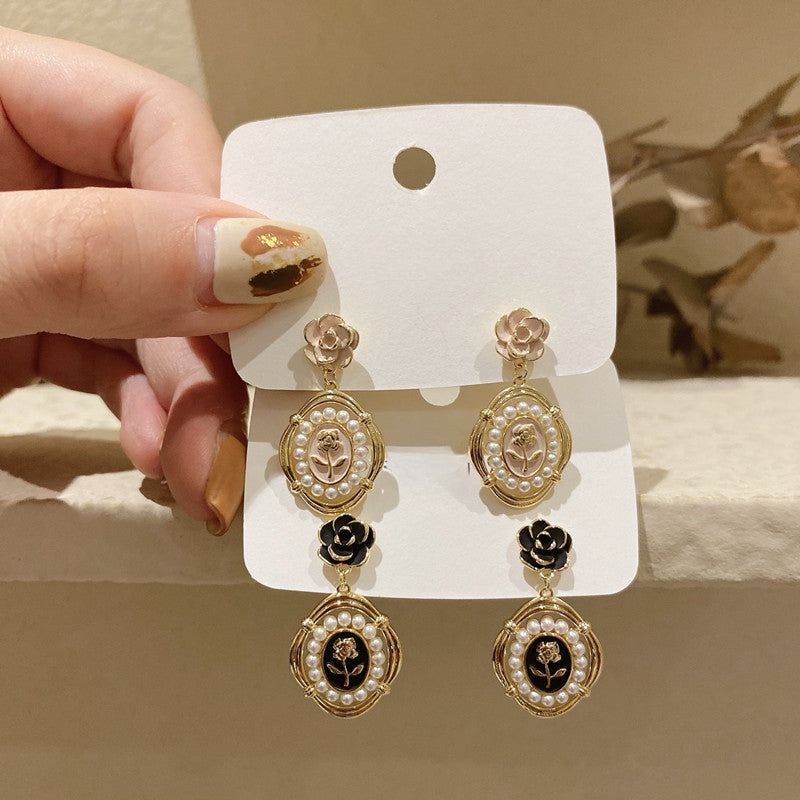 Enameled Pearl Beads Earrings