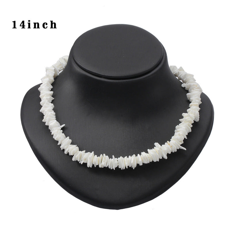 Bohemian Ethnic Natural Square Shell Beaded Chain Necklace