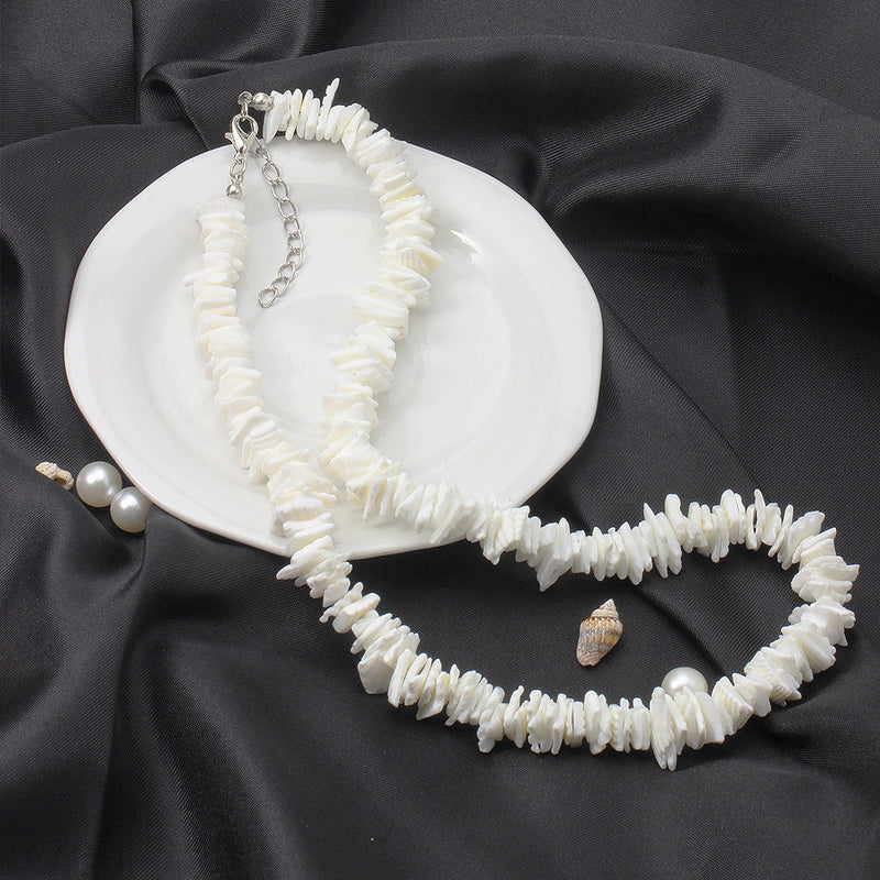 Bohemian Ethnic Natural Square Shell Beaded Chain Necklace