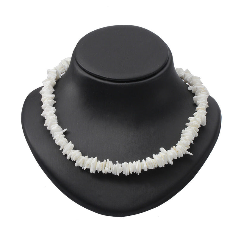 Bohemian Ethnic Natural Square Shell Beaded Chain Necklace