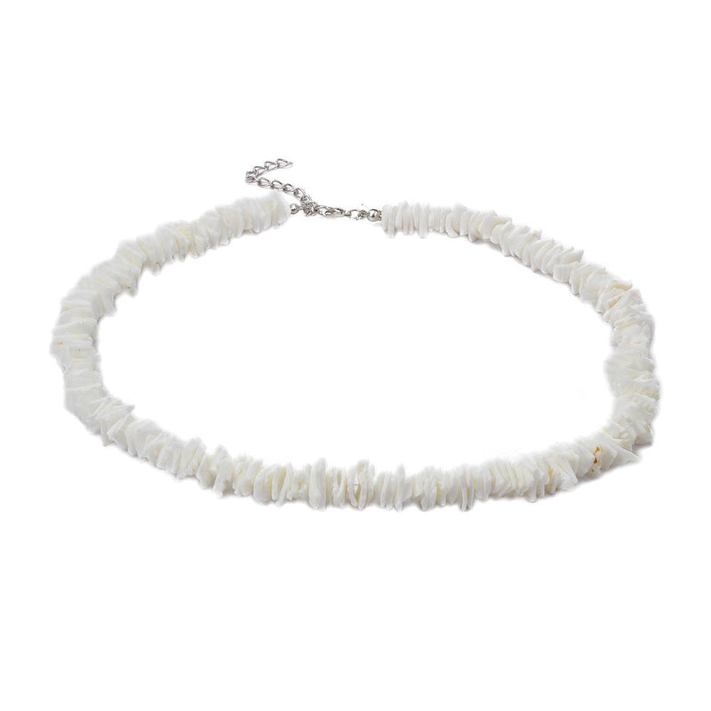 Bohemian Ethnic Natural Square Shell Beaded Chain Necklace