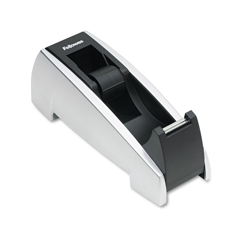 Fellowes Office Suites Desktop Tape Dispenser, Heavy Base, 1" Core, Plastic, Black/Silver
