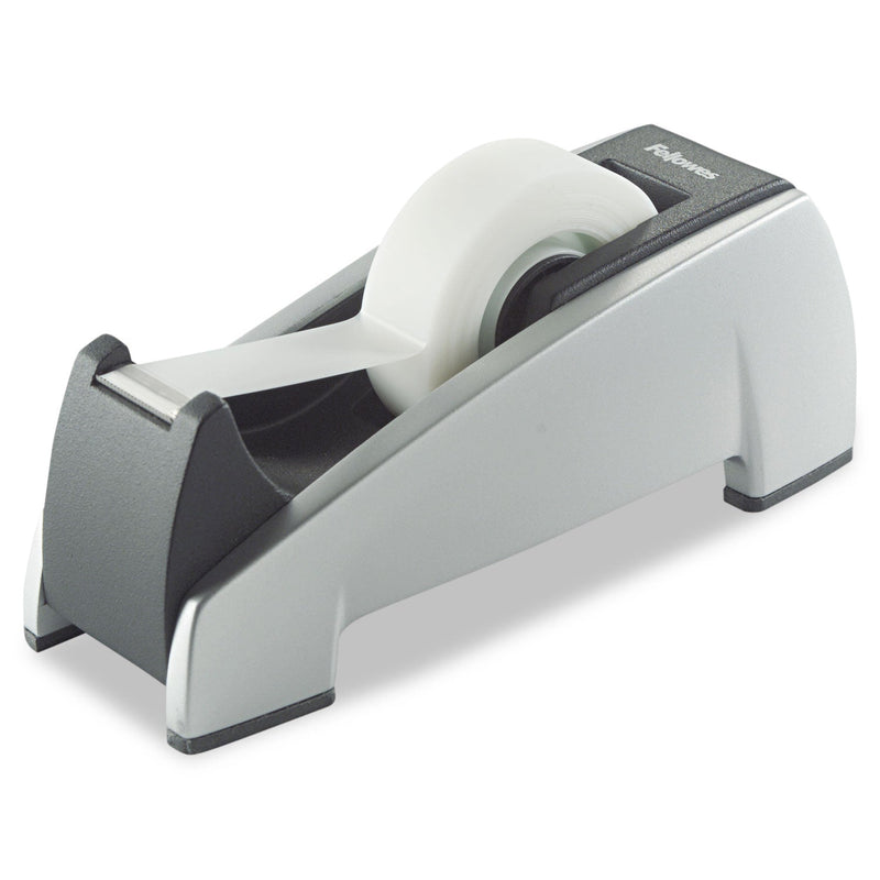 Fellowes Office Suites Desktop Tape Dispenser, Heavy Base, 1" Core, Plastic, Black/Silver