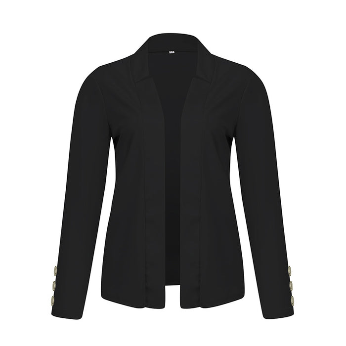 Plus Size Women's Solid Color Long Sleeve Blazer - Button Cuff Sport Coat Comfortable For Work & Casual Wear
