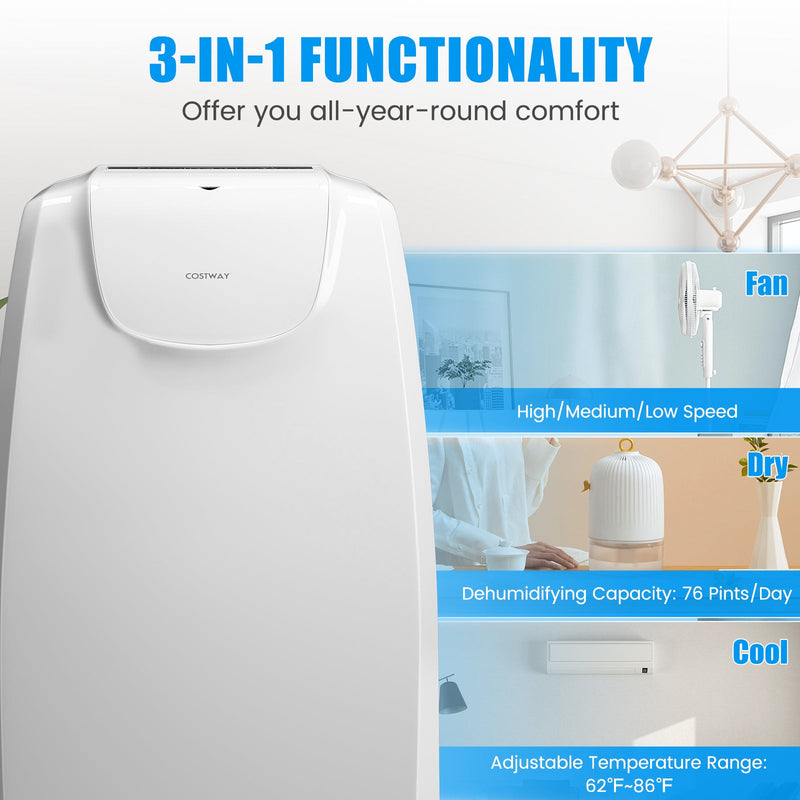 12000 BTU Dual Hose Portable Air Conditioner with Remote Control-White