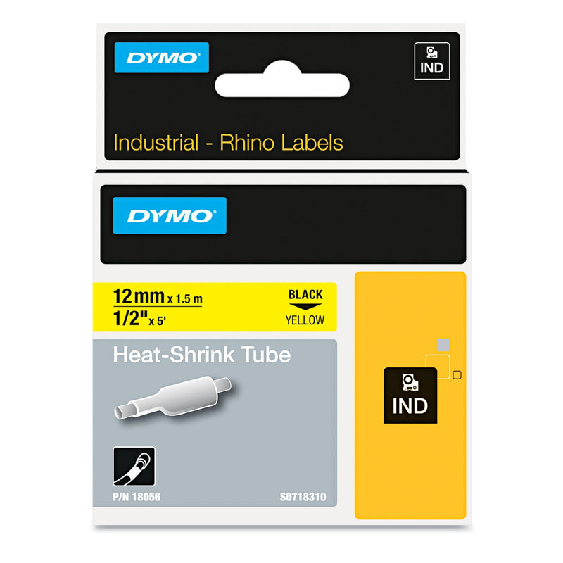 DYMO Rhino Heat Shrink Tubes Industrial Label Tape, 0.5" x 5 ft, White/Black Print