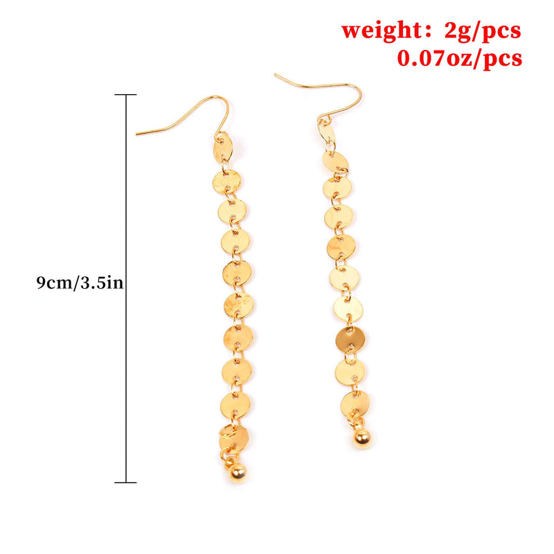 Geometric Disc Stitching Long Tassel Earrings