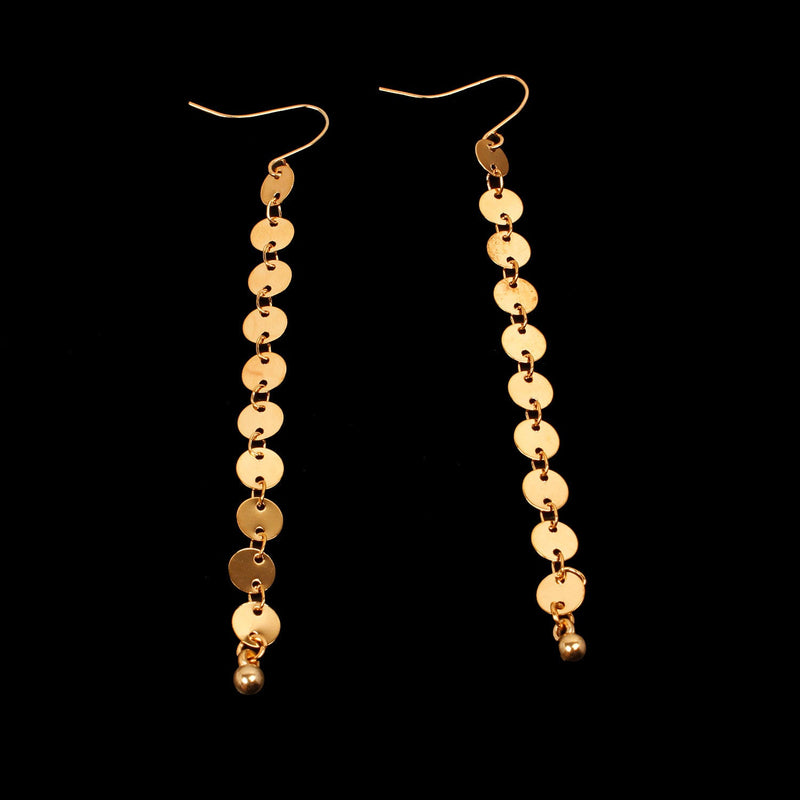 Geometric Disc Stitching Long Tassel Earrings