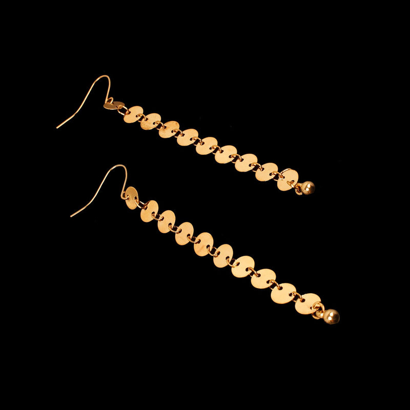 Geometric Disc Stitching Long Tassel Earrings