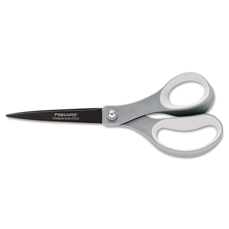 Fiskars Performance Non-Stick Titanium Softgrip Scissors, 8" Long, 3.1" Cut Length, Gray Offset Handle