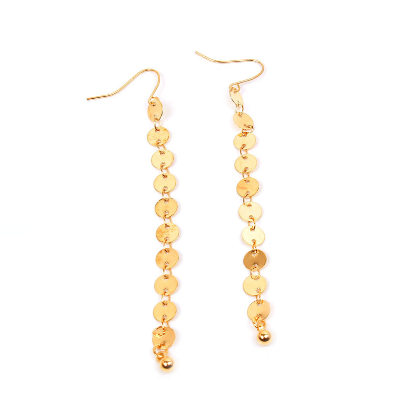 Geometric Disc Stitching Long Tassel Earrings