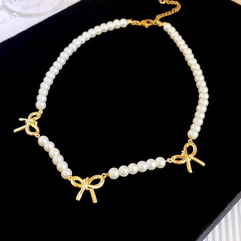 Cute Bow Pearl Necklace