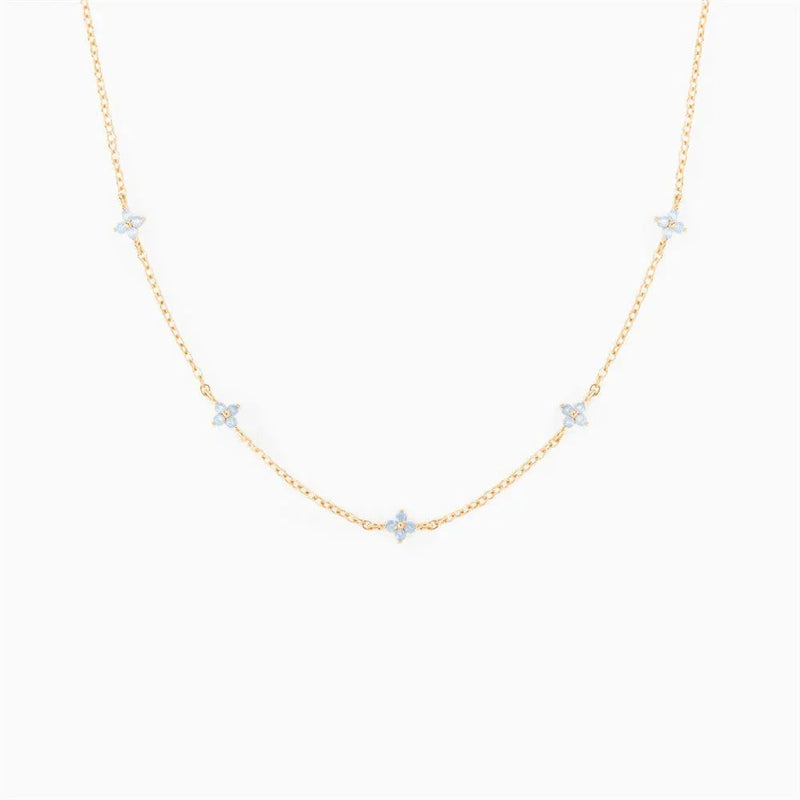 18K Gold Plated Tiny Blue Flower Necklace For Women, Gold Color Cute Pendant Necklace, Trendy Female Fashion Jewelry | Cubic Zirconia