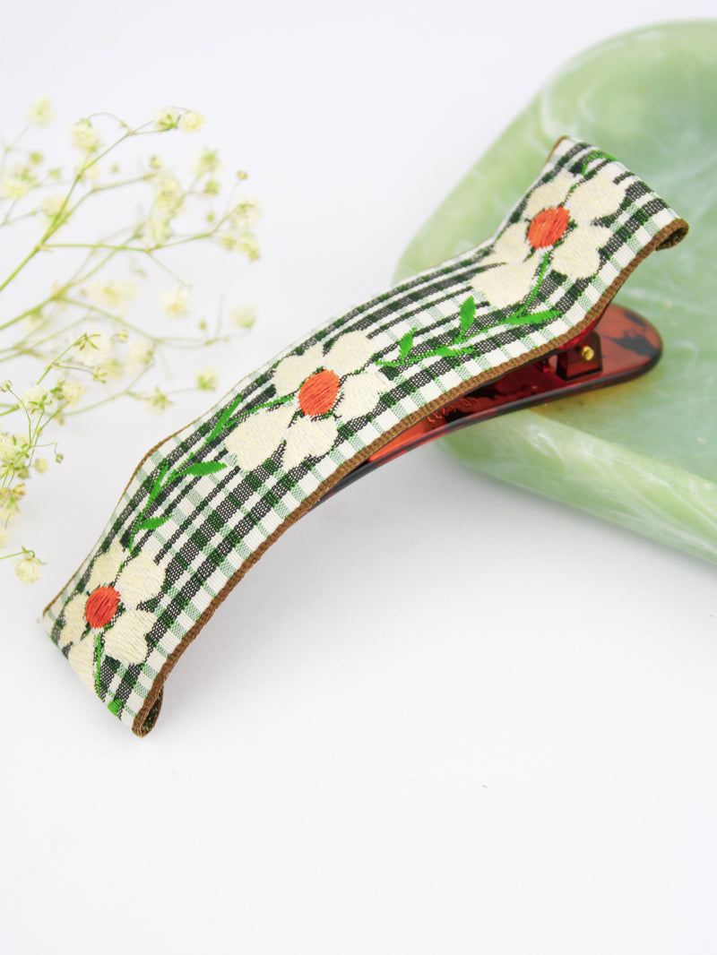 Delicate Blooms Embroidered Ribbon Hair Clip