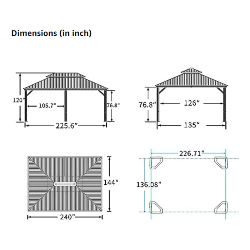 [12X20FT] Alora Heavy-Duty Outdoor Backyard Hardtop Gazebo With Netting And Curtains (SAK18352)