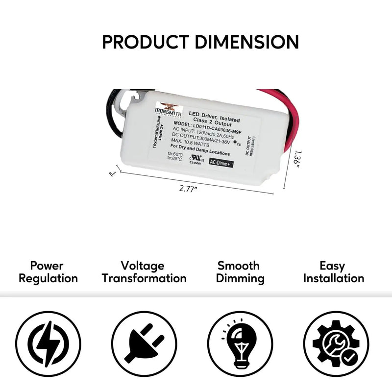 120V AC - 21V to 36V DC | 10.8W Triac Dimming LED Driver Constant Current
