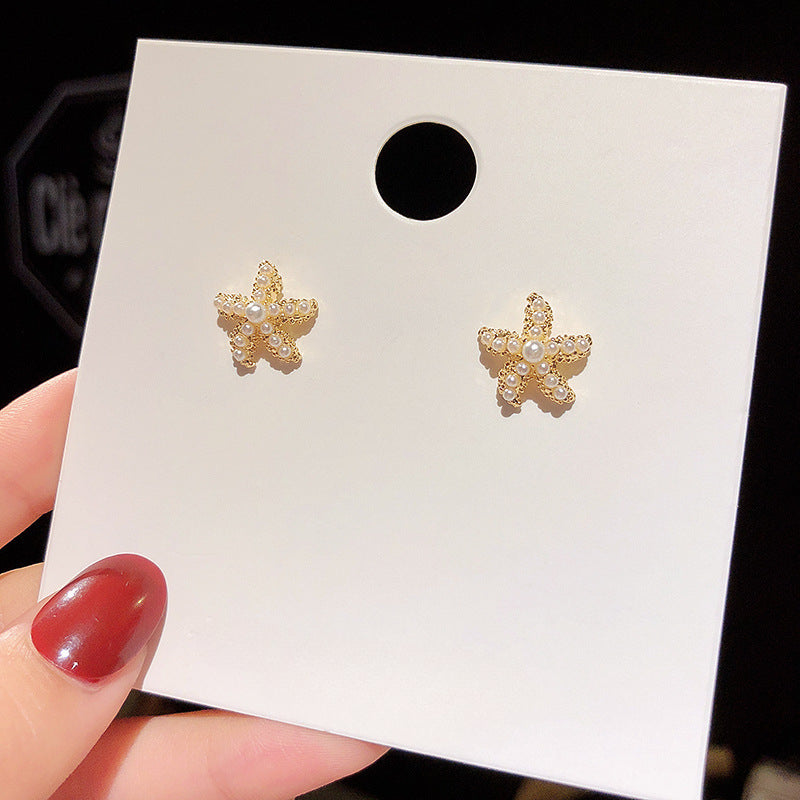 Imitation Pearl Starfish Stud Earrings