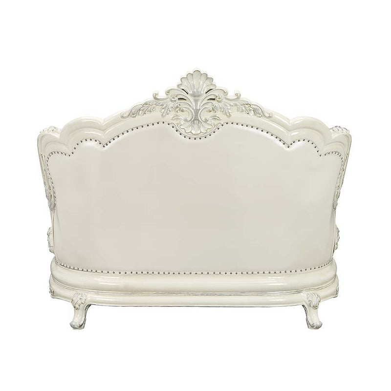 Adara - Loveseat With 5 Pillows - Pearl White Synthetic Leather & Antique White