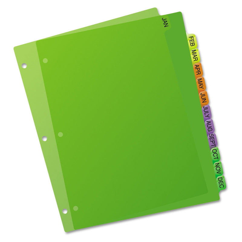Avery Durable Preprinted Plastic Tab Dividers, 12-Tab, Jan. to Dec., 11 x 8.5, Assorted, 1 Set