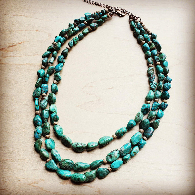 Triple Strand Natural Turquoise & Wood Collar Necklace 250m