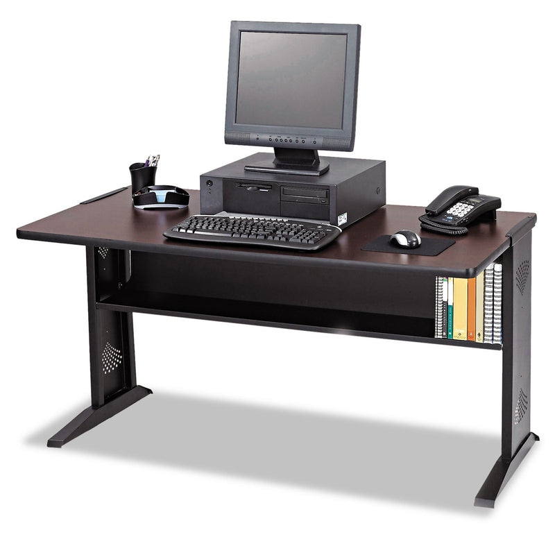 Safco Computer Desk with Reversible Top, 47.5" x 28" x 30", Mahogany/Medium Oak/Black