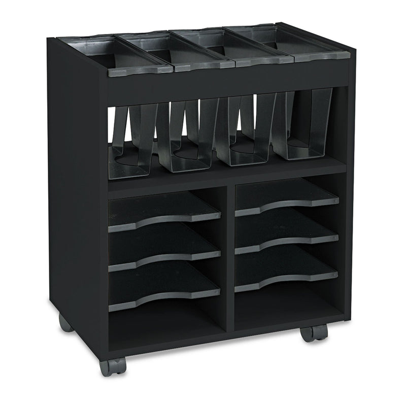 Safco Go Cart Mobile File, Engineered Wood, 8 Shelves, 4 Bins, 14.5" x 21.5" x 26.25", Black