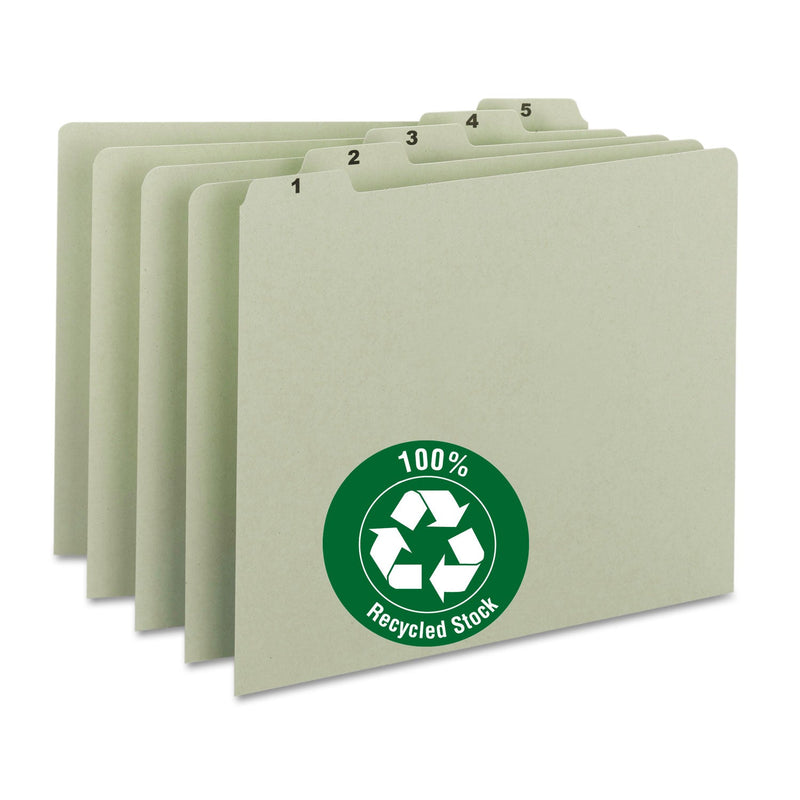 Smead 100% Recycled Daily Top Tab File Guide Set, 1/5-Cut Top Tab, 1 to 31, 8.5 x 11, Green, 31/Set