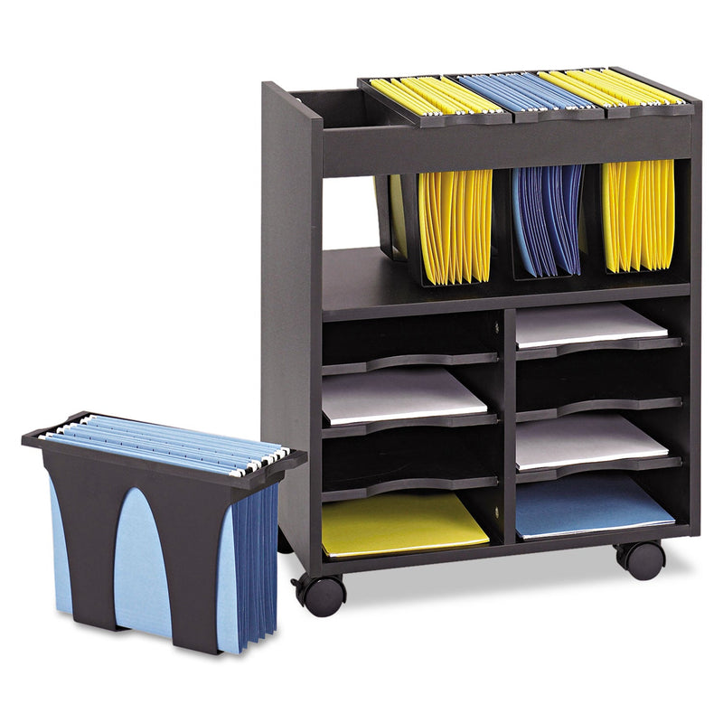 Safco Go Cart Mobile File, Engineered Wood, 8 Shelves, 4 Bins, 14.5" x 21.5" x 26.25", Black