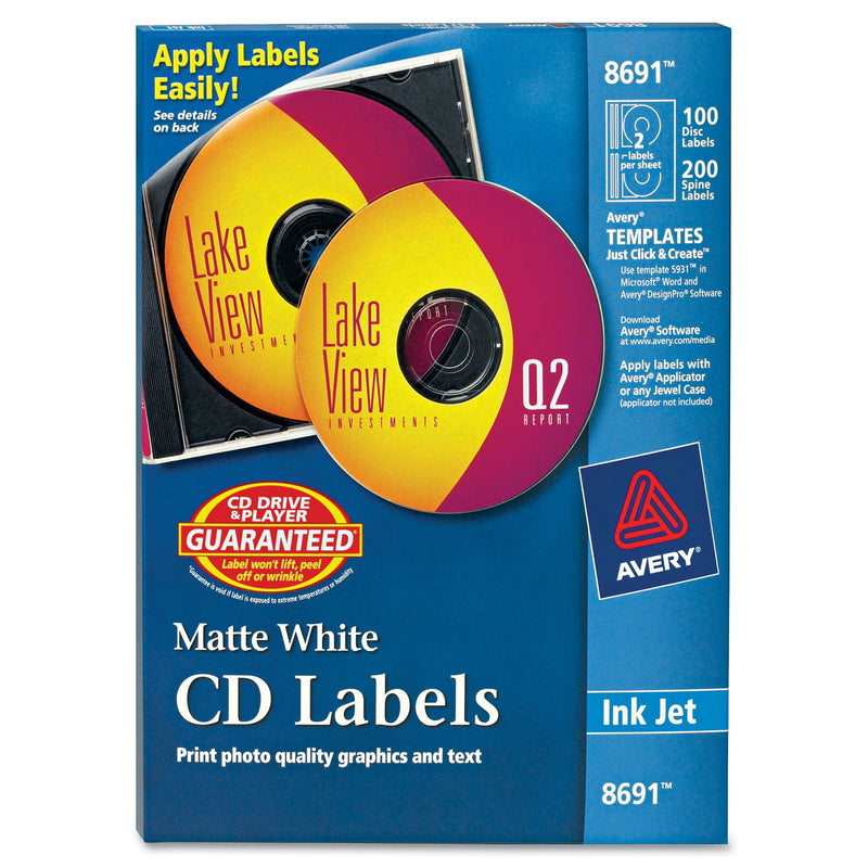 Avery Inkjet CD Labels, Matte White, 100/Pack
