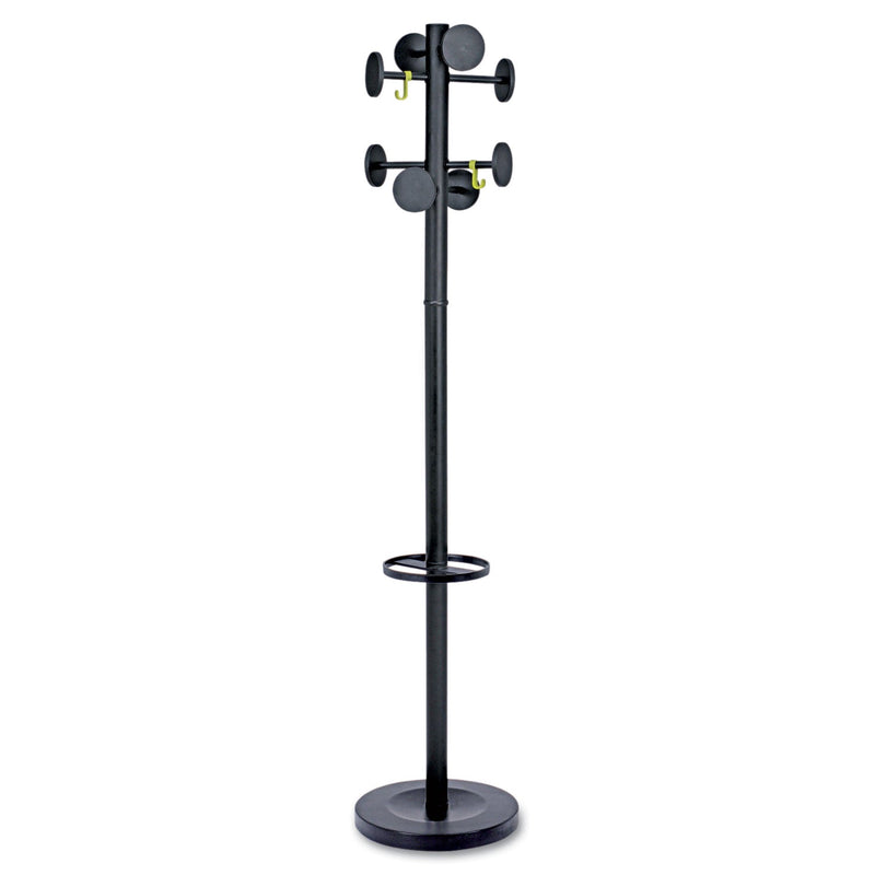 Alba Stan3 Steel Coat Rack, Stand Alone Rack, Eight Knobs, 15w x 15d x 69.3h, Black