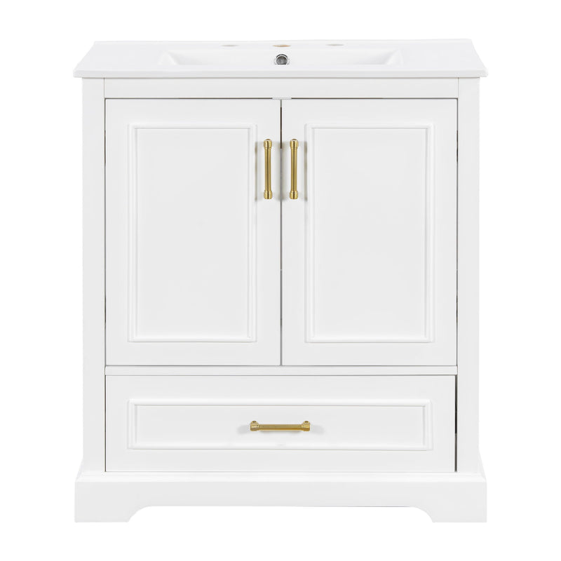 Bathroom Vanity With Sink, 1 Divided Drawer And 2 Soft Close Doors With Double Shelf