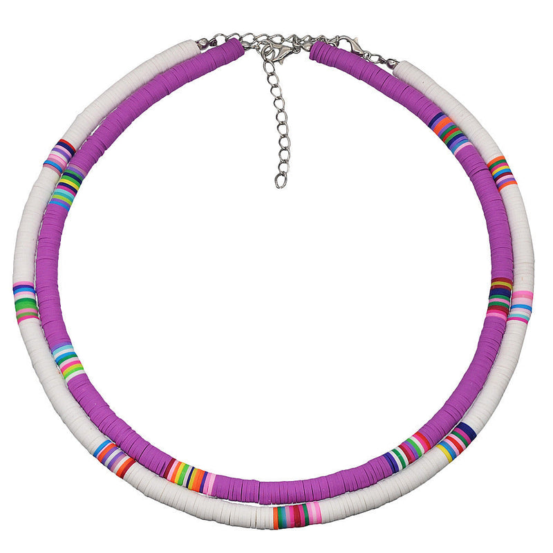 Boho Polymer Clay Necklace Colorful Disc Beads