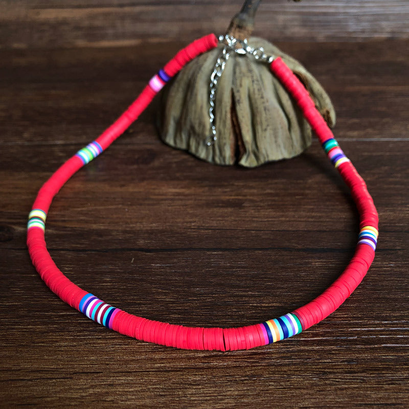 Boho Polymer Clay Necklace Colorful Disc Beads